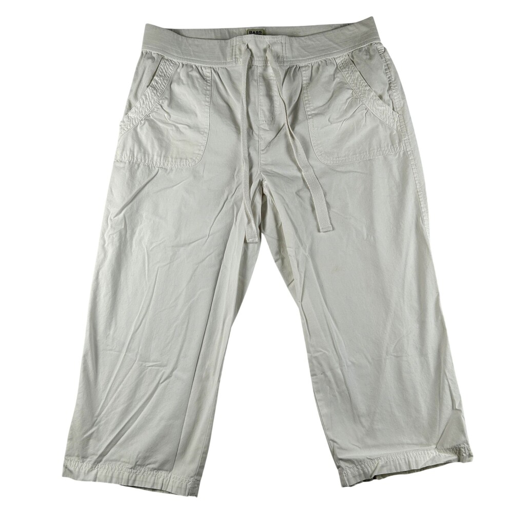 G.H. Bass & Co Pants Womens 10 White Capri Twill Elastic Waist Pockets Casual